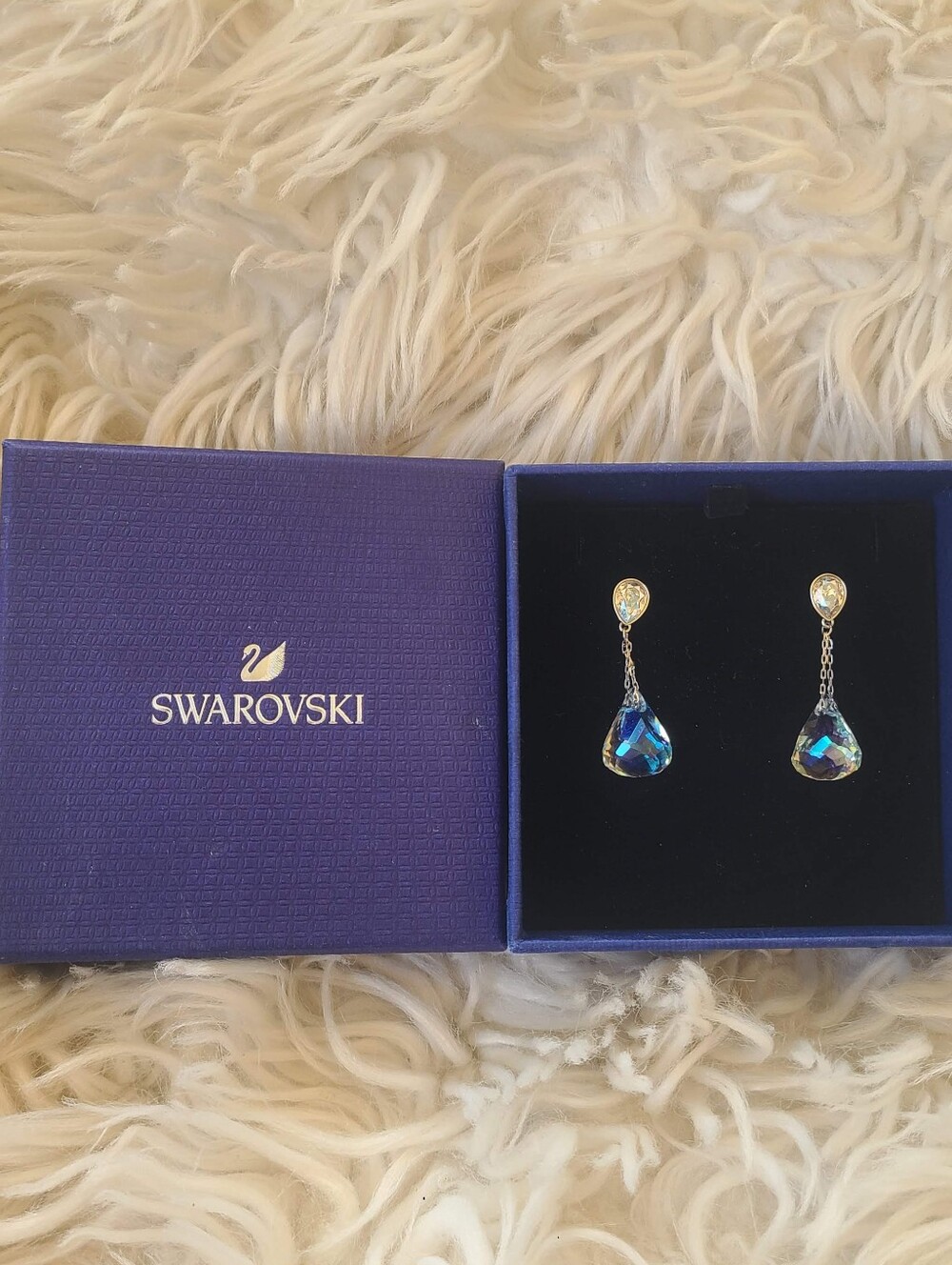 Swarovski Lunar Drop Rhodium Plated Pierced Earrings- Great Condition